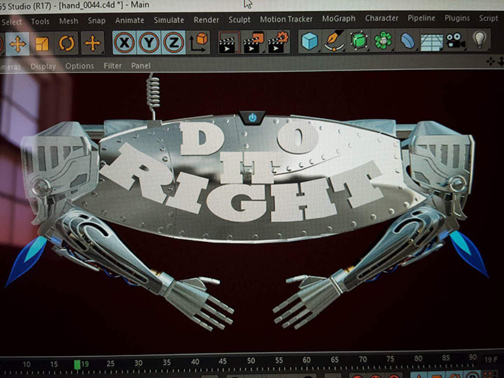 Our logo being edited in 3D animation software.